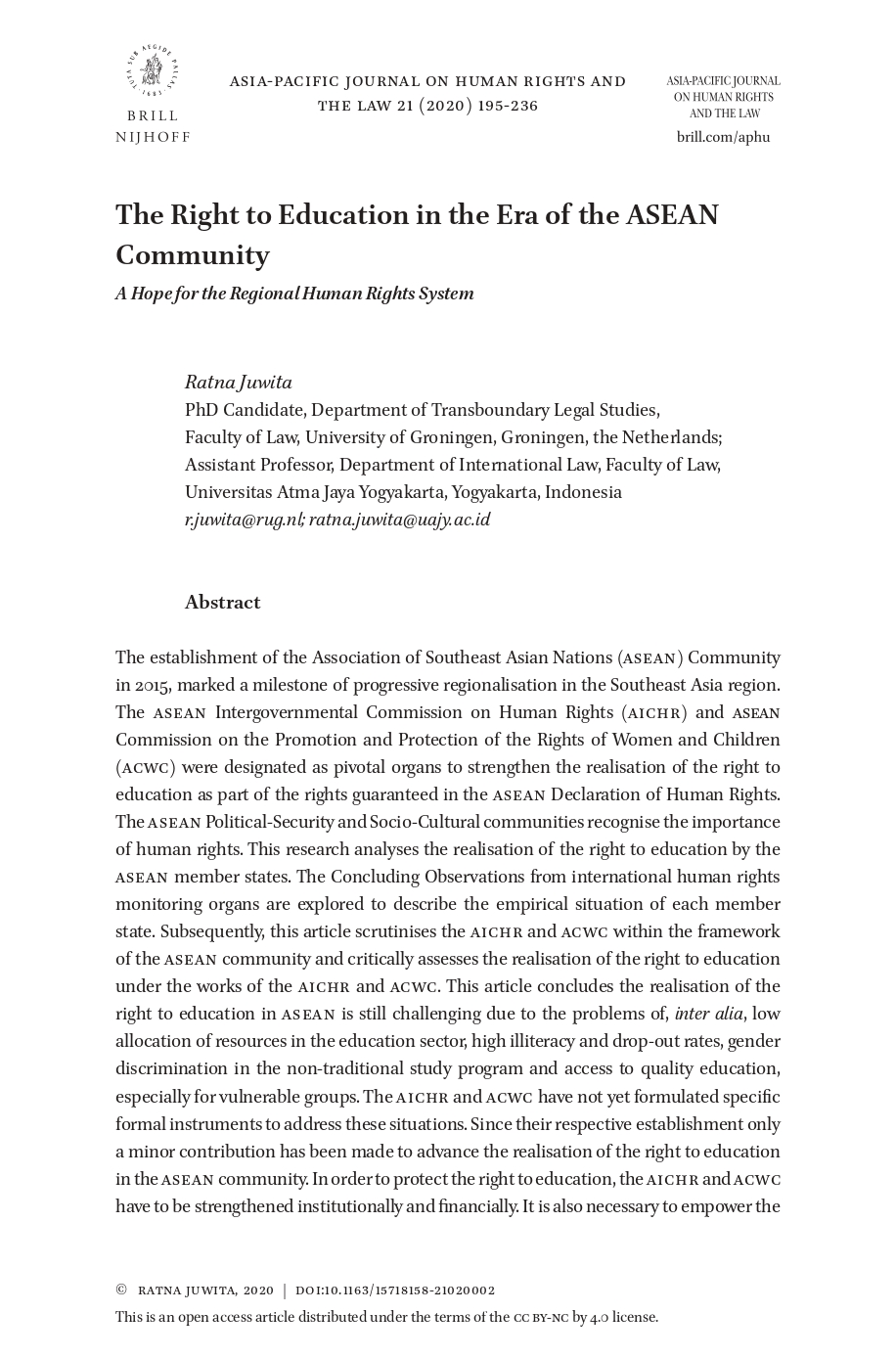 The right to education in the Era of the ASEAN community 